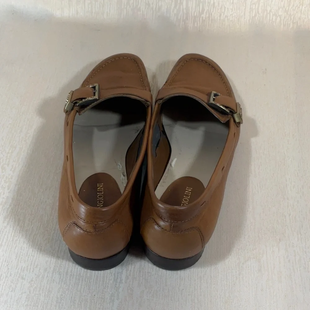 Enzo Angiolini Brown Leather Loafers with Buckle Detail-Size 6M